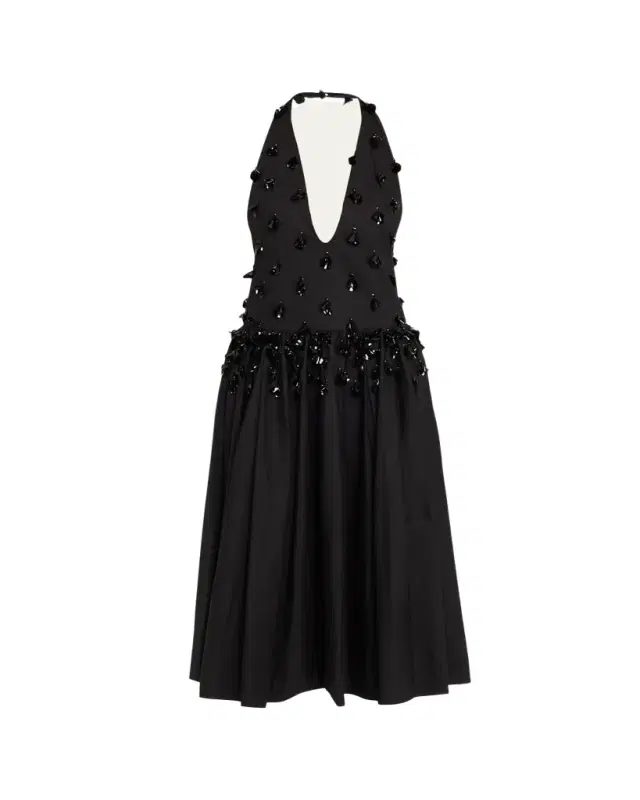 Nuit Embellished Plunging Halter Drop-Waist Gown