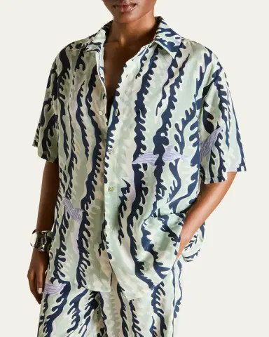Olivia von Halle Alabama Marina Dolphin-Print Silk Pajama Set | Thumbnail 4 Olivia von Halle Alabama Marina Dolphin-Print Silk Pajama Set | Thumbnail 4