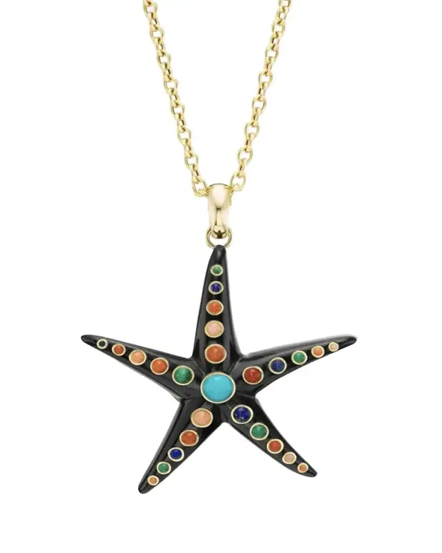 18K Large Starfish Pendant Necklace, 18"L