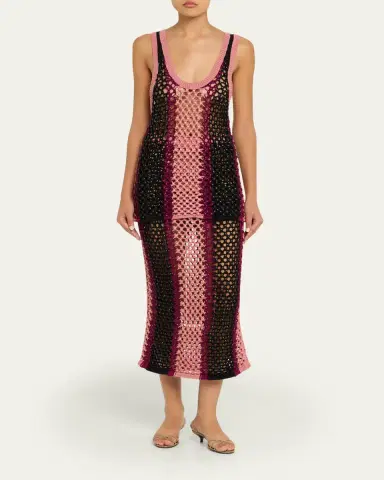Diotima Spice Crystal Striped Crochet Knit Midi Skirt | Thumbnail 2