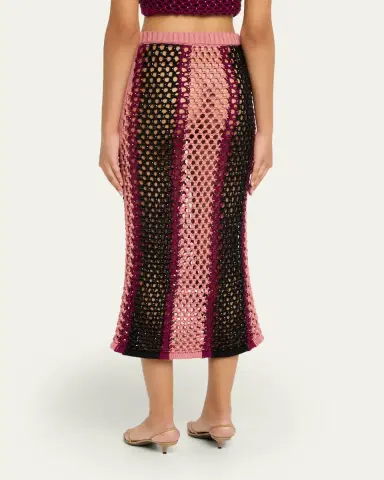 Diotima Spice Crystal Striped Crochet Knit Midi Skirt | Thumbnail 3