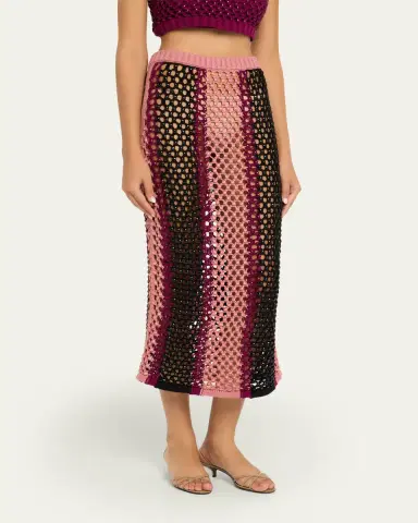 Diotima Spice Crystal Striped Crochet Knit Midi Skirt | Thumbnail 4