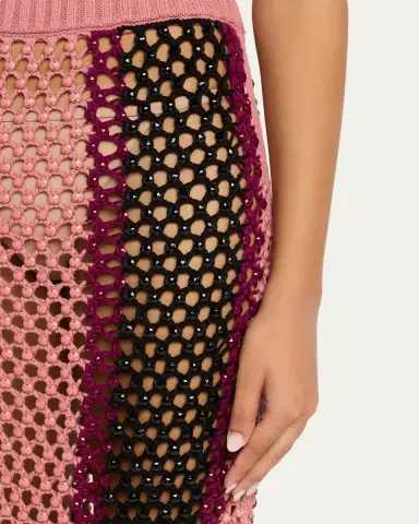 Diotima Spice Crystal Striped Crochet Knit Midi Skirt | Thumbnail 5