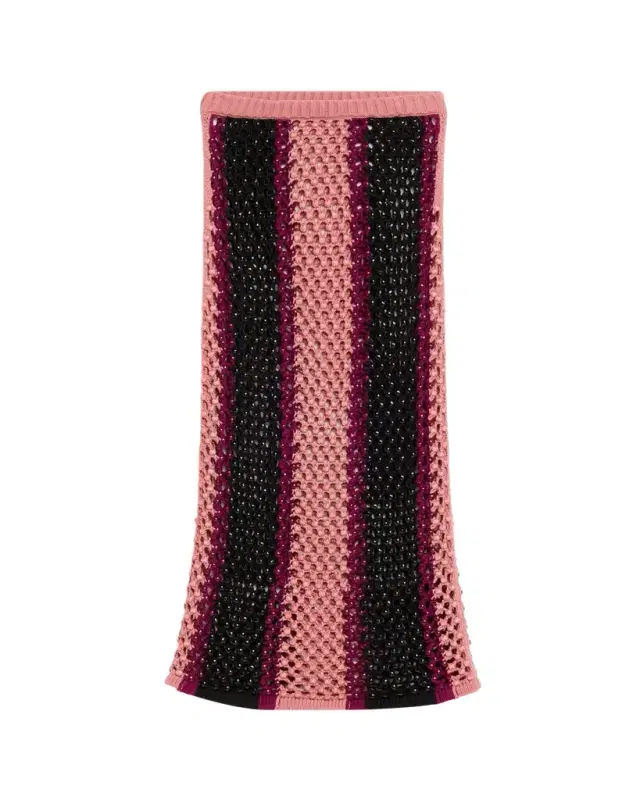 Diotima Spice Crystal Striped Crochet Knit Midi Skirt