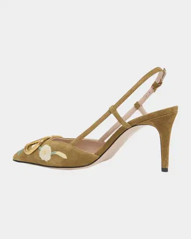 Valentino Garavani VLogo Signature Flower-Embroidered Suede Slingback Pumps | Thumbnail 4 Valentino Garavani VLogo Signature Flower-Embroidered Suede Slingback Pumps | Thumbnail 4