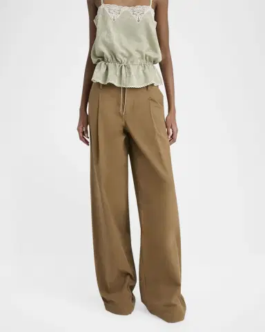 Chloé Pleated Wide-Leg Cotton Trousers | Thumbnail 3 Chloé Pleated Wide-Leg Cotton Trousers | Thumbnail 3
