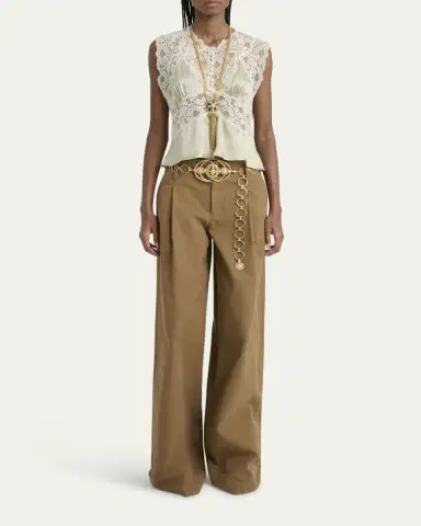 Chloé Pleated Wide-Leg Cotton Trousers | Thumbnail 6 Chloé Pleated Wide-Leg Cotton Trousers | Thumbnail 6