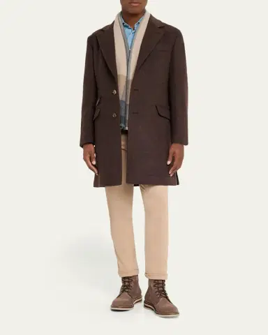 Brunello Cucinelli Men's Uneven Plaid Wool-Cashmere Scarf | Thumbnail 2 Brunello Cucinelli Men's Uneven Plaid Wool-Cashmere Scarf | Thumbnail 2