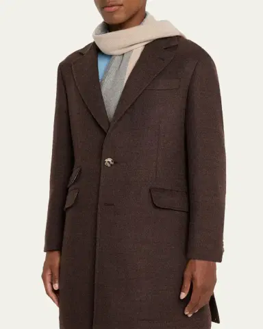 Brunello Cucinelli Men's Uneven Plaid Wool-Cashmere Scarf | Thumbnail 3 Brunello Cucinelli Men's Uneven Plaid Wool-Cashmere Scarf | Thumbnail 3