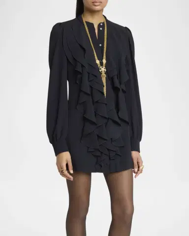 Chloé Ruffle Front Long-Sleeve Mini Dress | Thumbnail 3