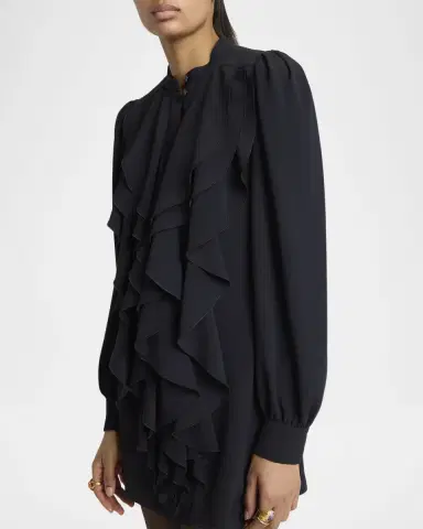 Chloé Ruffle Front Long-Sleeve Mini Dress | Thumbnail 4