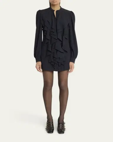 Chloé Ruffle Front Long-Sleeve Mini Dress | Thumbnail 6
