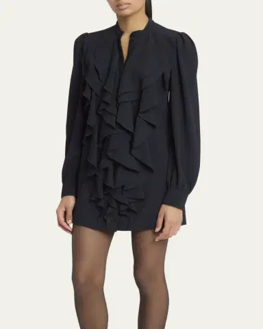 Chloé Ruffle Front Long-Sleeve Mini Dress | Thumbnail 8