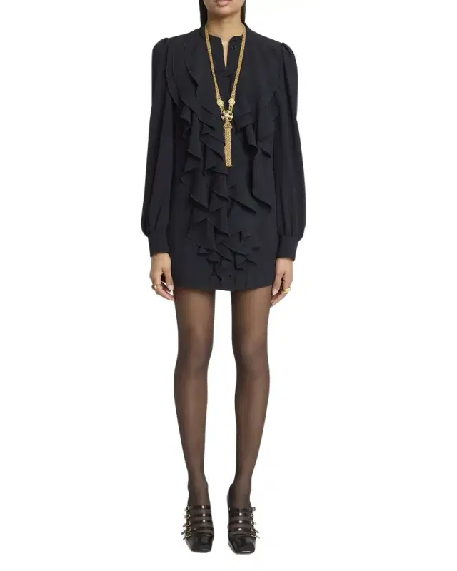 Ruffle Front Long-Sleeve Mini Dress