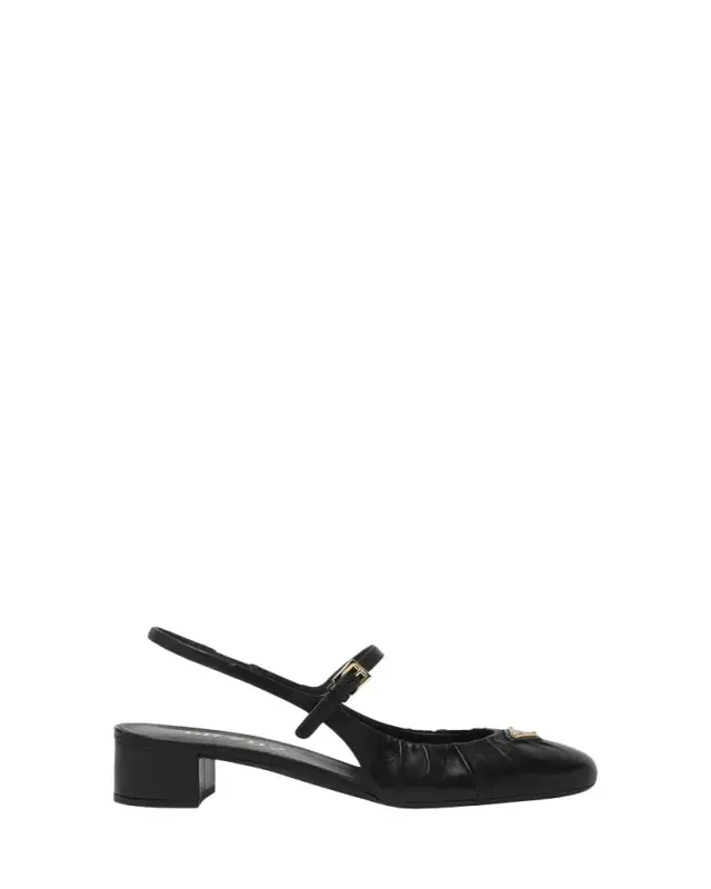 Ruched Toe Mary Jane Leather Pumps