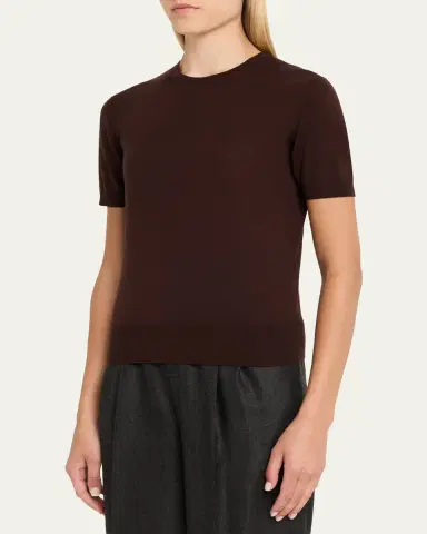 Saint Laurent Cashmere Short-Sleeve Crewneck Sweater | Thumbnail 4