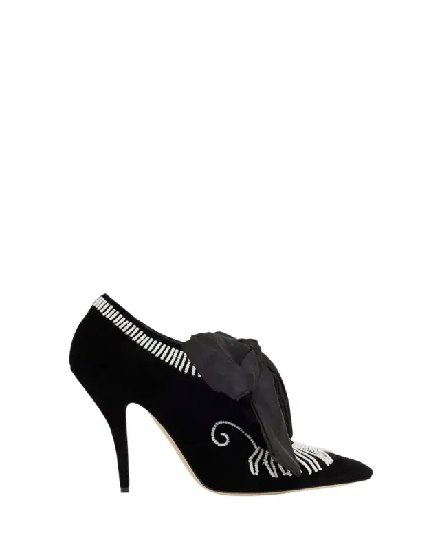 Valentino Garavani Rockoco Beaded Lace-Up Velvet Pumps