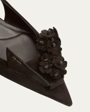 Prada Suede Flower Slingback Pumps | Thumbnail 5