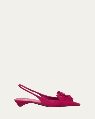 Prada Suede Flower Slingback Pumps | Thumbnail 6