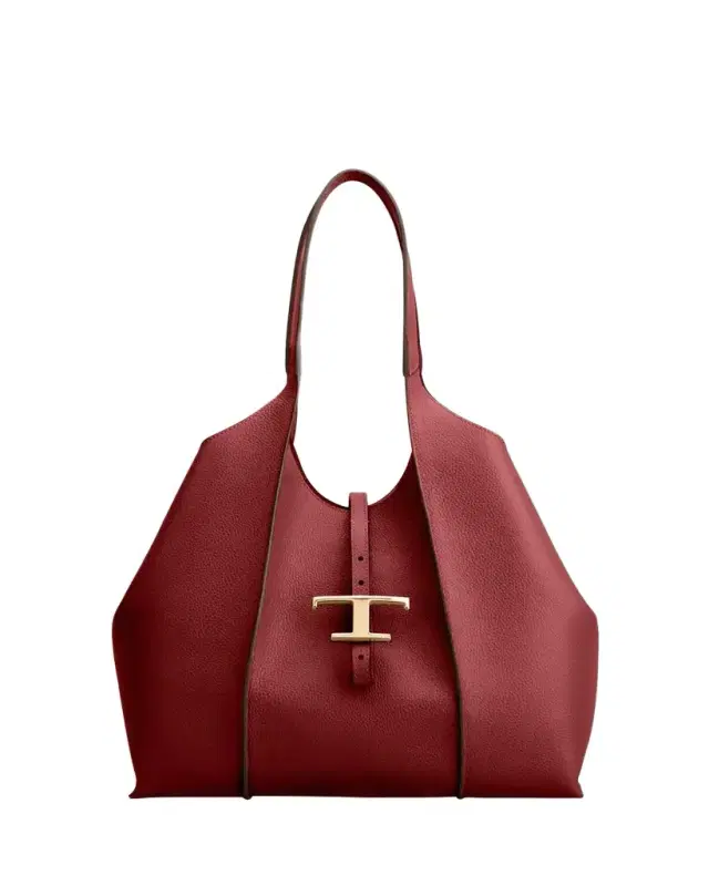 Ribbed Grain Leather Shopper Tote Bag