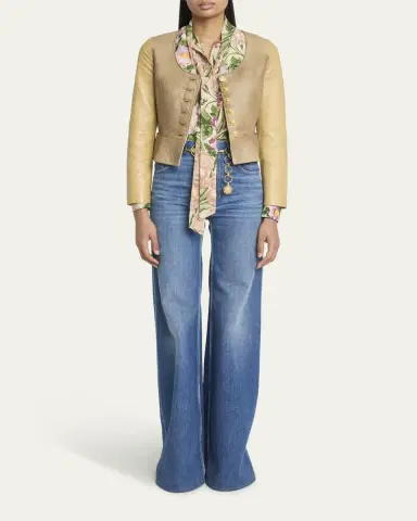 Chloé Scoop-Neck Leather Single-Breasted Jacket | Thumbnail 2 Chloé Scoop-Neck Leather Single-Breasted Jacket | Thumbnail 2