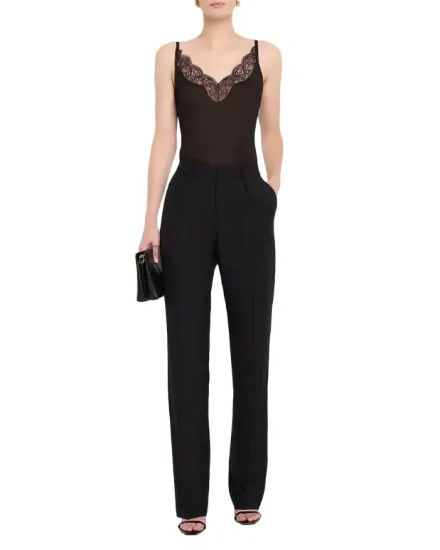 Ribbed Knit Tank Top with Lace Detail