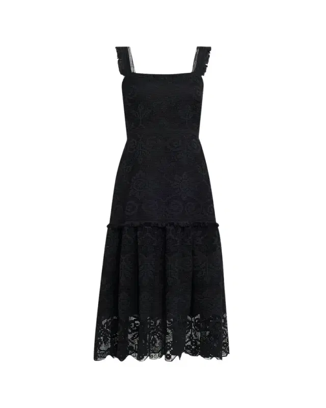 Kobi Halperin Mona Square-Neck Lace Midi Dress