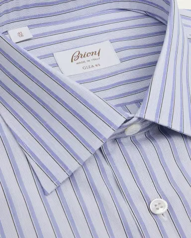 Brioni Men's Giza 45 Poplin Multi-Stripe Dress Shirt | Thumbnail 2