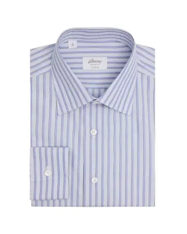 Brioni Men's Giza 45 Poplin Multi-Stripe Dress Shirt | Thumbnail 1