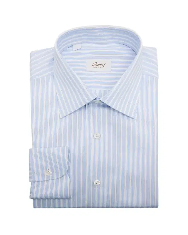 Men's Textured Cotton Stripe Point-Collar Dress Shirt