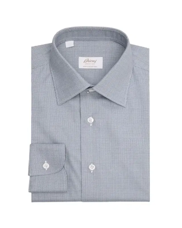Men's Ventiquattro Cotton Micro-Plaid Dress Shirt