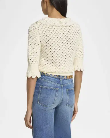 Chloé Lace-Collar Open Knit Polo Top | Thumbnail 2