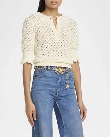 Chloé Lace-Collar Open Knit Polo Top | Thumbnail 3