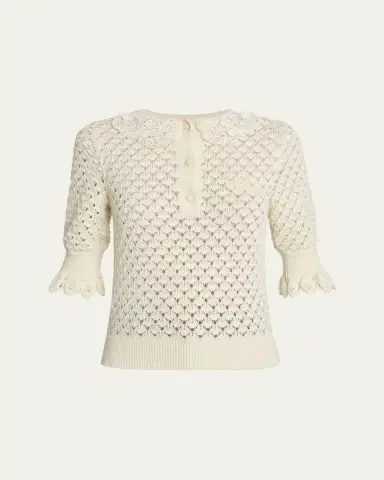 Chloé Lace-Collar Open Knit Polo Top | Thumbnail 5