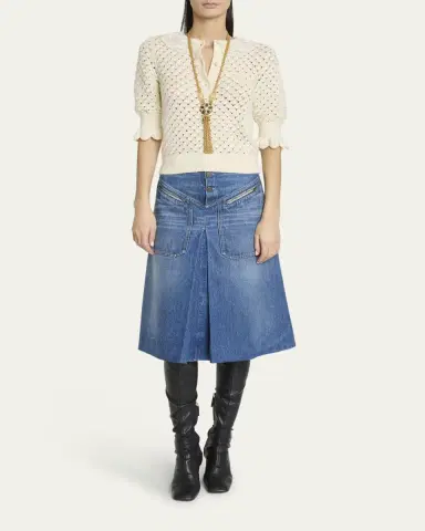 Chloé Lace-Collar Open Knit Polo Top | Thumbnail 6