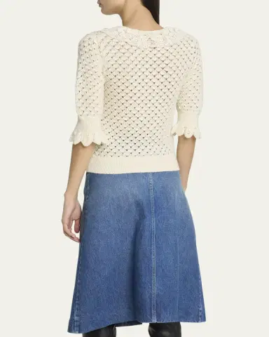 Chloé Lace-Collar Open Knit Polo Top | Thumbnail 7