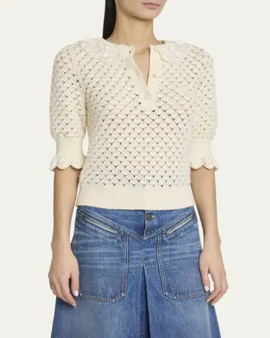 Chloé Lace-Collar Open Knit Polo Top | Thumbnail 8