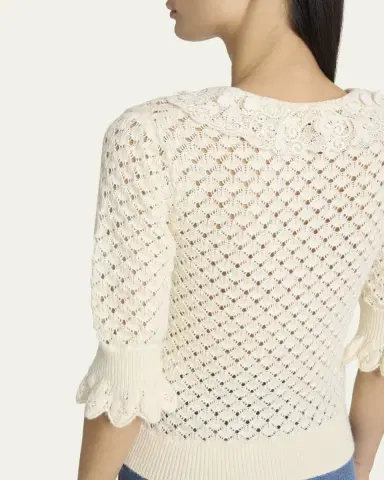 Chloé Lace-Collar Open Knit Polo Top | Thumbnail 9