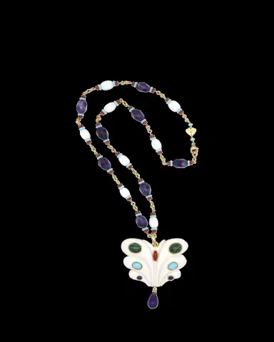 Grazia And Marica Vozza Butterfly Charm Beaded Chain Necklace with Resin and Amethyst | Thumbnail 2 Grazia And Marica Vozza Butterfly Charm Beaded Chain Necklace with Resin and Amethyst | Thumbnail 2