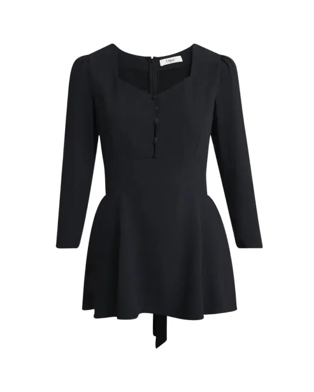 Chloe Button-Front Long-Sleeve Mini Dress