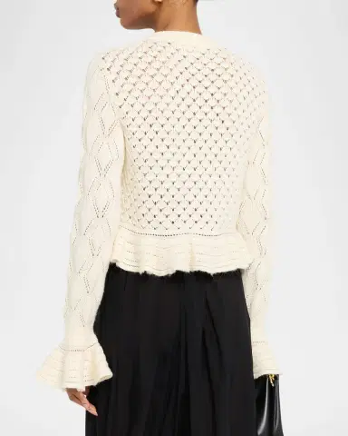 Chloé Open-Knit Ruffle Crewneck Cardigan | Thumbnail 2 Chloé Open-Knit Ruffle Crewneck Cardigan | Thumbnail 2