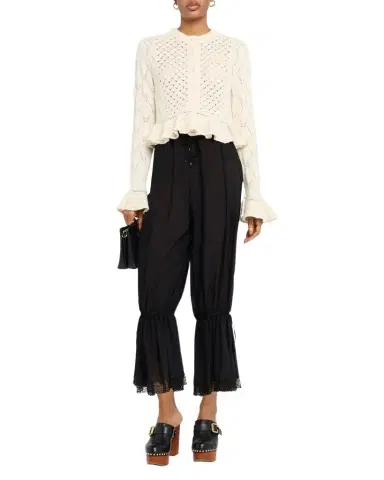 Chloé Open-Knit Ruffle Crewneck Cardigan | Thumbnail 1 Chloé Open-Knit Ruffle Crewneck Cardigan | Thumbnail 1