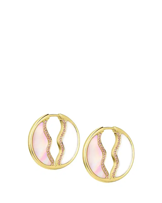 So Wavy Stone Hoop Earrings with Pink Sapphires, Pink Mother of Pearl and White Onyx