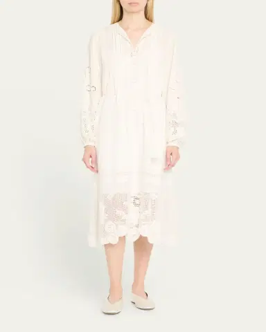 Kobi Halperin Yelle Pintuck Lace-Inset Linen Midi Dress | Thumbnail 2 Kobi Halperin Yelle Pintuck Lace-Inset Linen Midi Dress | Thumbnail 2