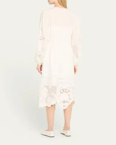 Kobi Halperin Yelle Pintuck Lace-Inset Linen Midi Dress | Thumbnail 3 Kobi Halperin Yelle Pintuck Lace-Inset Linen Midi Dress | Thumbnail 3