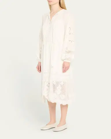 Kobi Halperin Yelle Pintuck Lace-Inset Linen Midi Dress | Thumbnail 4 Kobi Halperin Yelle Pintuck Lace-Inset Linen Midi Dress | Thumbnail 4