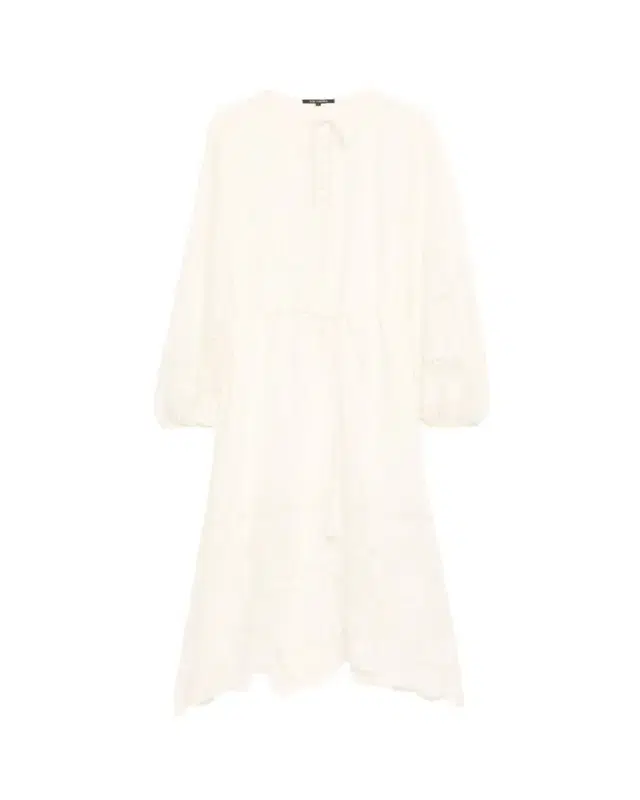 Kobi Halperin Yelle Pintuck Lace-Inset Linen Midi Dress
