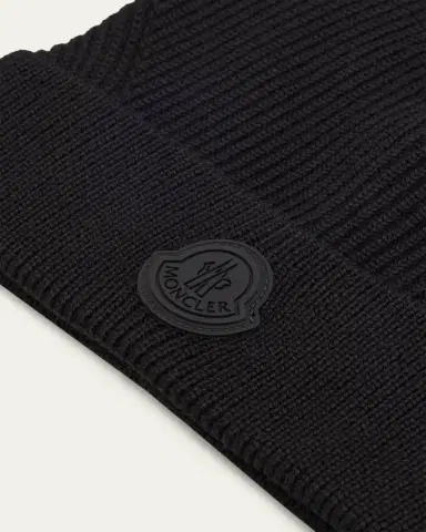 Moncler Men's Wool Beanie with Tonal Logo | Thumbnail 2 Moncler Men's Wool Beanie with Tonal Logo | Thumbnail 2