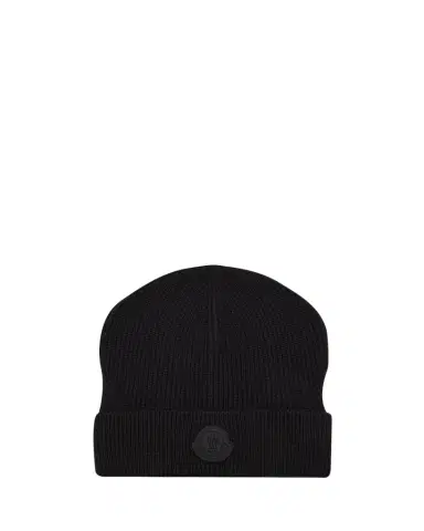 Moncler Men's Wool Beanie with Tonal Logo | Thumbnail 1 Moncler Men's Wool Beanie with Tonal Logo | Thumbnail 1