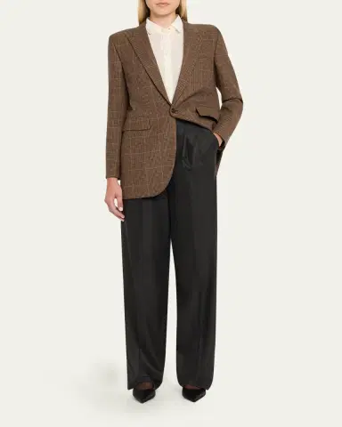 Saint Laurent Single-Breasted Slim Houndstooth Plaid Blazer | Thumbnail 2 Saint Laurent Single-Breasted Slim Houndstooth Plaid Blazer | Thumbnail 2